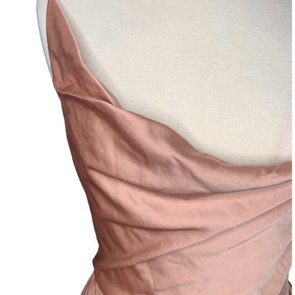 NWT Significant Other Aria Gathered Satin Maxi Dress in Nougat Size 8 Slit Hem - Picture 11 of 12